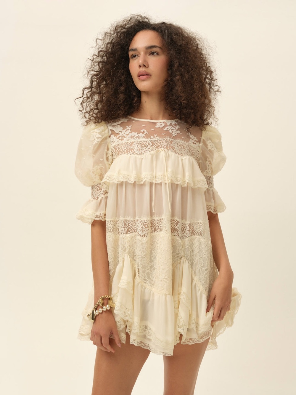 For Love and Lemons Elara Ruffle Mini Dress Size Small